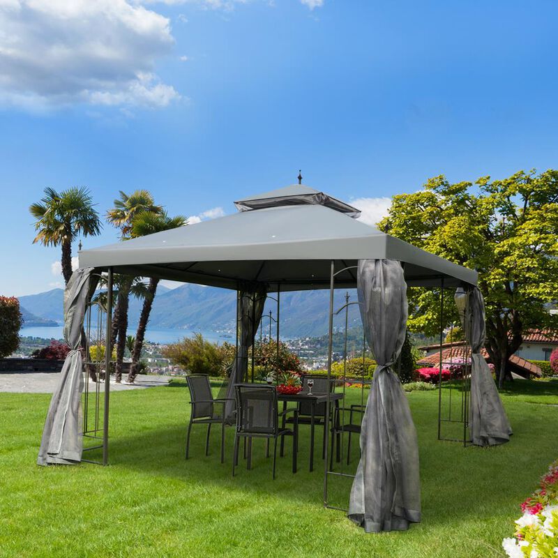 Hivvago 10x10 Patio Gazebo with Double Roof & Netting image number 1