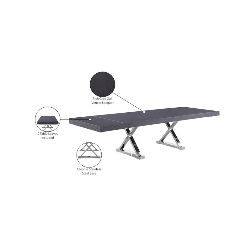 Meridian Furniture Excel Grey Oak Veneer Lacquer Extendable Dining Table