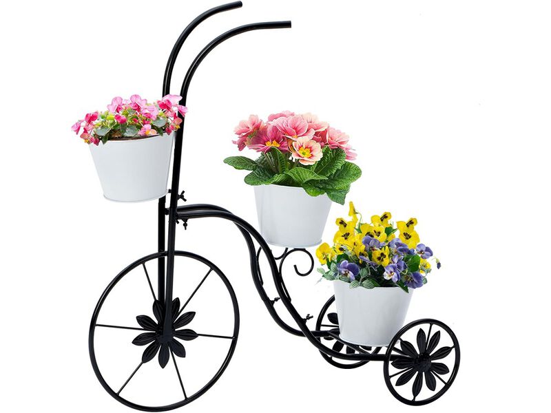 Metal Tricycle Planter, 3 Tier Floral Flower Plant Stand image number 0