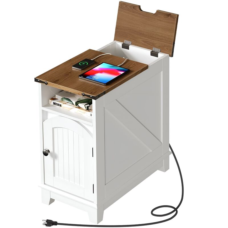 Narrow End Table with Charging Station, Space Saving Nightstand image number 3