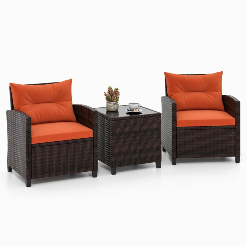 Hivvago 3 Pieces Rattan Patio Furniture Set with Washable Cushion