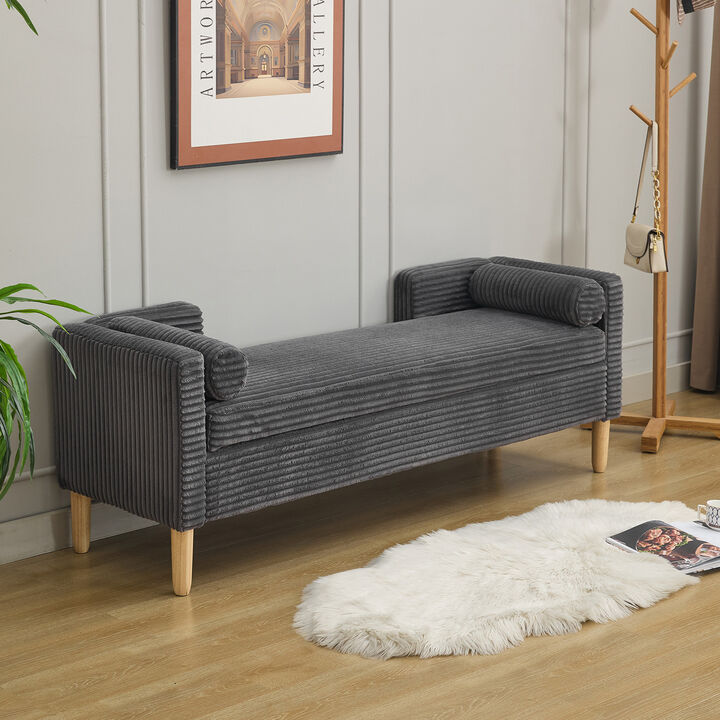 Merax Corduroy Storage Soft Bench with Armrests