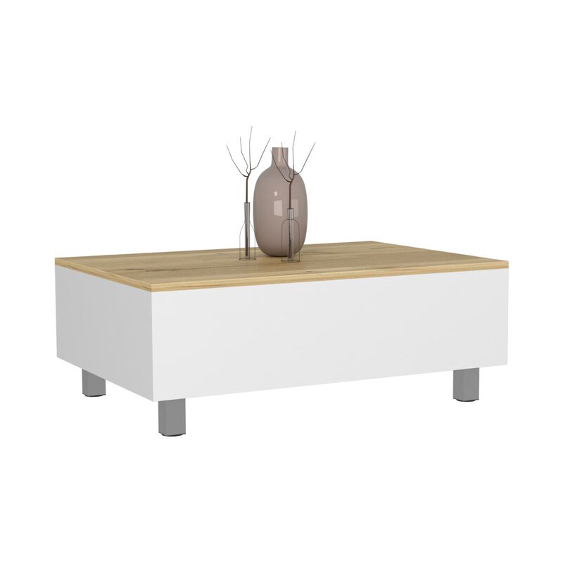 Aran Lift Top Coffee Table, Storage Compartment, White / Light Oak -Living Room