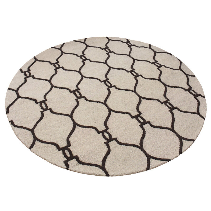 RUGSOTIC CARPETS HAND TUFTED WOOL ECO-FRIENDLY AREA RUGS  - 8'x8', Round Shape, Beige & Brown, Geometric Modern Design, High Pile Thick Handmade Area Rugs for Living Room, Bed Room (K01004) image number 2