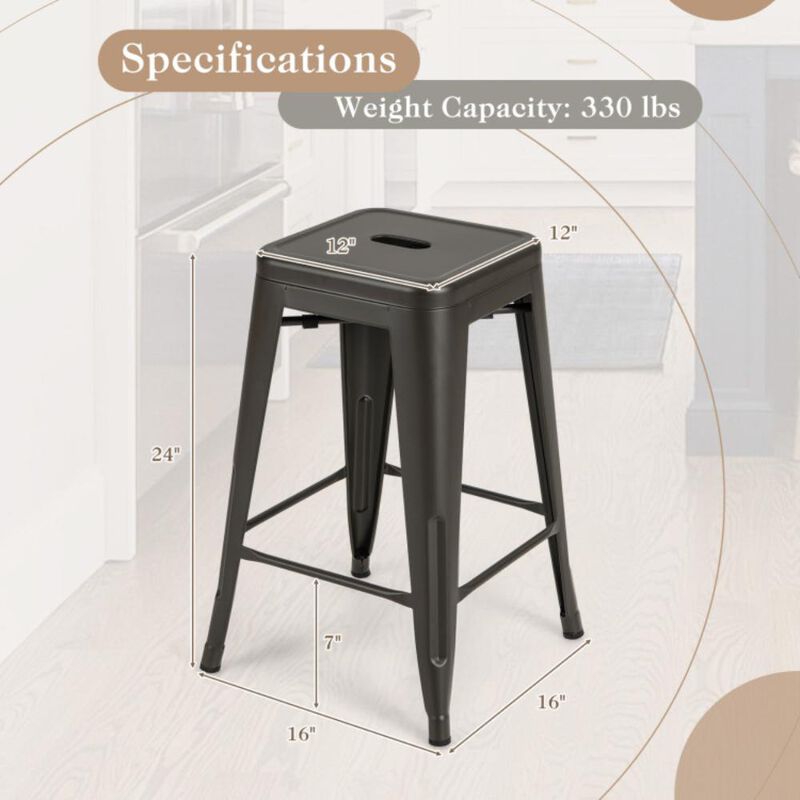 Hivvago 24 Inch Set of 4 Tolix Style Counter Height Barstool Stackable Chair