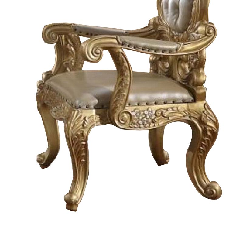 Otis Dining Armchair Set of 2, Classic Light Gold Tufted Faux Leather - Benzara