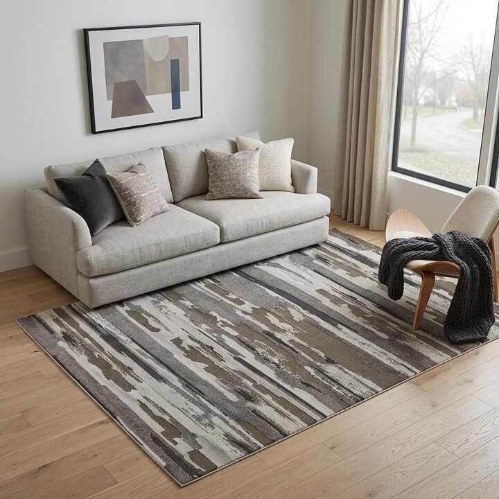 HomeRoots 8' X 10' Gray Ivory And Brown Abstract Distressed Area Rug