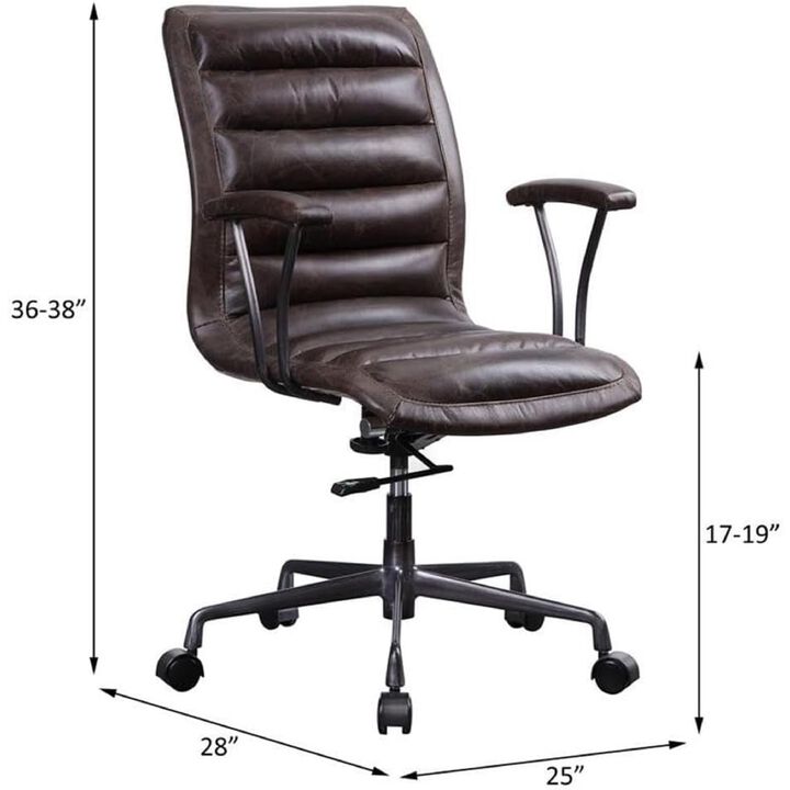 Tufted Leatherette Office Chair with Adjustable Metal Base and Padded Armrest, Brown and Gray