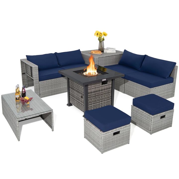 Mondawe 9 Pieces Outdoor Patio Furniture Set with 32-Inch Propane Fire Pit Table