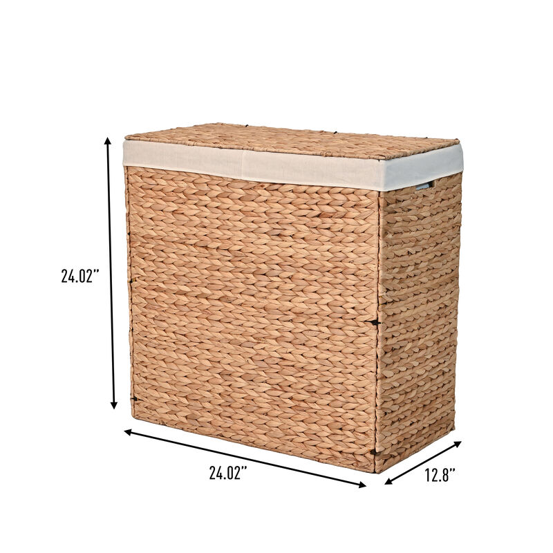 Sawyer Classic Farmhouse Handwoven Hyacinth 2-Section Collapsible Laundry Hamper with Washable Liner