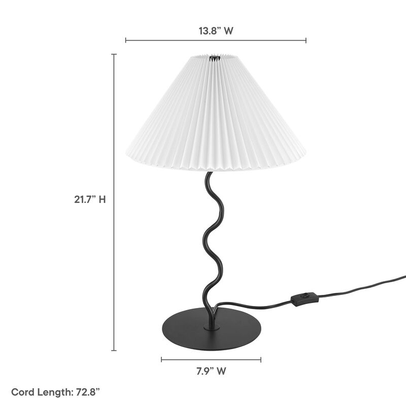 Modway Wave Squiggle Table Lamp in Black - Modern Table Lamp with Pleated Lamp Shade - Aesthetic Accent Lamp - Ambient Lighting for Bedroom, Living Room, and Entry Table image number 3
