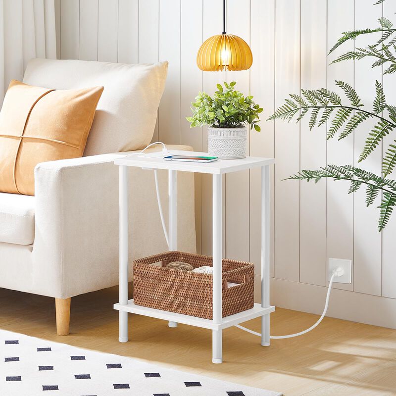 HOOBRO Side Table with Charging Station, End Tables with USB Ports and Outlets, Nightstand with 2-Layer Storage Shelves for Smal