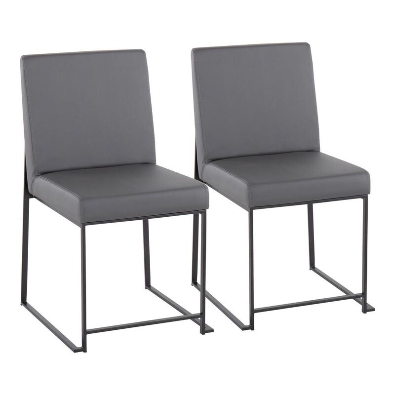 LumiSource Black Steel, Grey PU High Back Fuji Dining Chair - Set of 2
