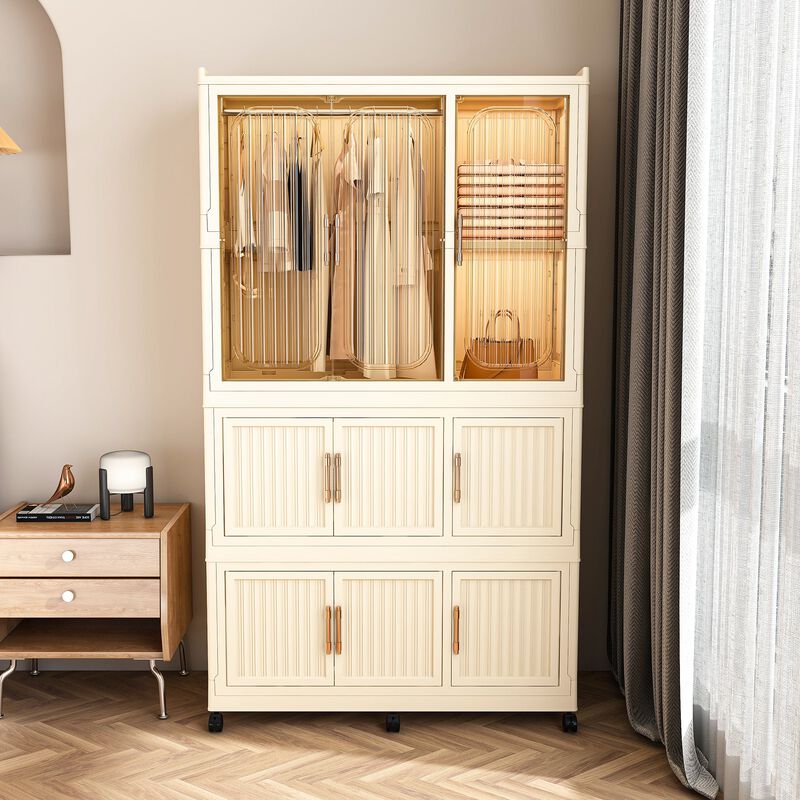 Clihome Portable Wardrobe Closet Storage Organizer 9 Magnetic Doors-9 Cubes & 1 Hanging Rod,6 pcs hangers image number 2