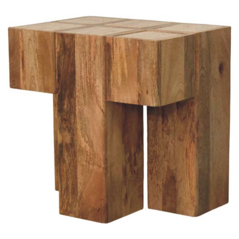 Artisan Furniture Solid Wood Travertine Top Block Side Table image number 2