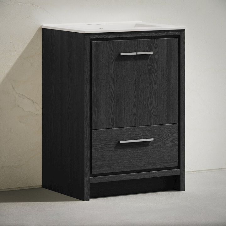 24" Freestanding Bathroom Vanity in Black Oak with 3-Hole Centerset Sink Top