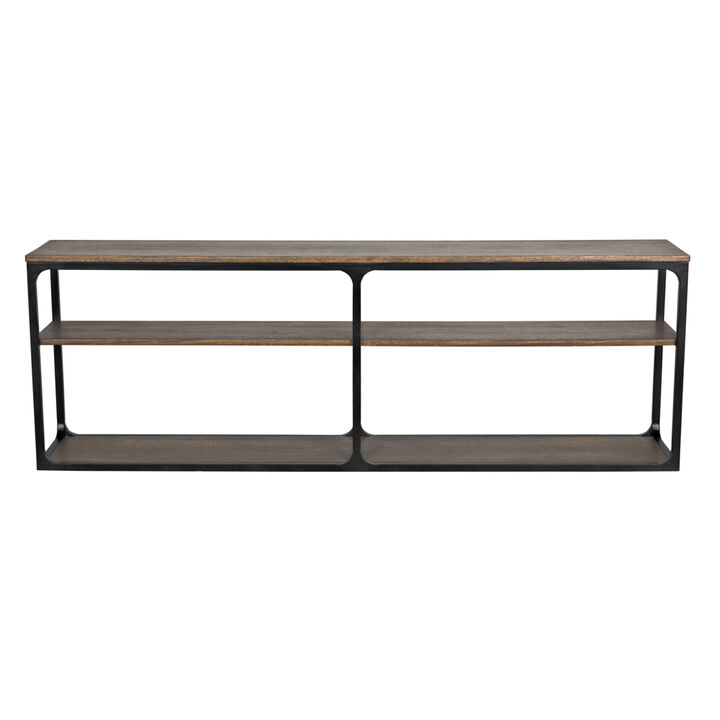 Novie Console, Large, Black Steel with Dark Walnut