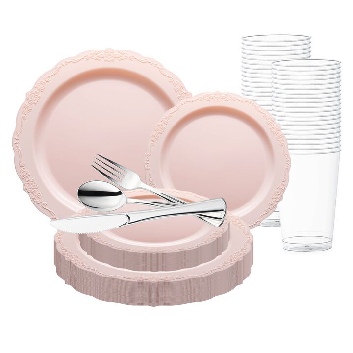 Pink Vintage Round Plastic Wedding Value Set (30 Sets)