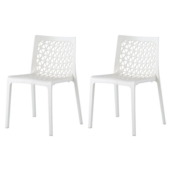 HomeRoots Set of Two White Heavy Duty Plastic Outdoor Stacking Dining Chairs