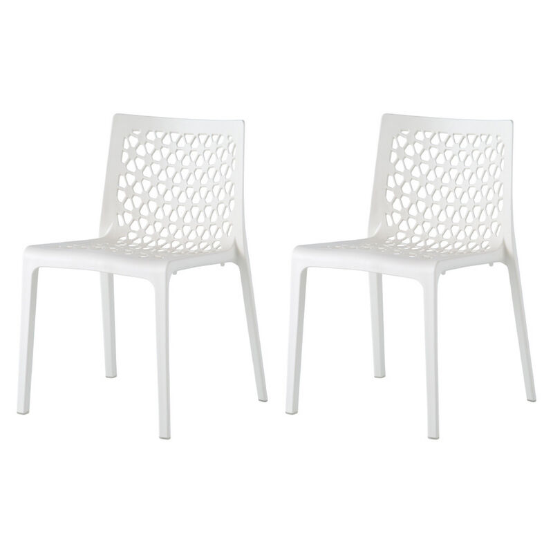 HomeRoots Set of Two White Heavy Duty Plastic Outdoor Stacking Dining Chairs image number 0