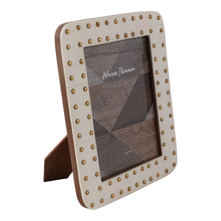 5x7" Brass Dot Border Photo Frame, Ivory/ Gold