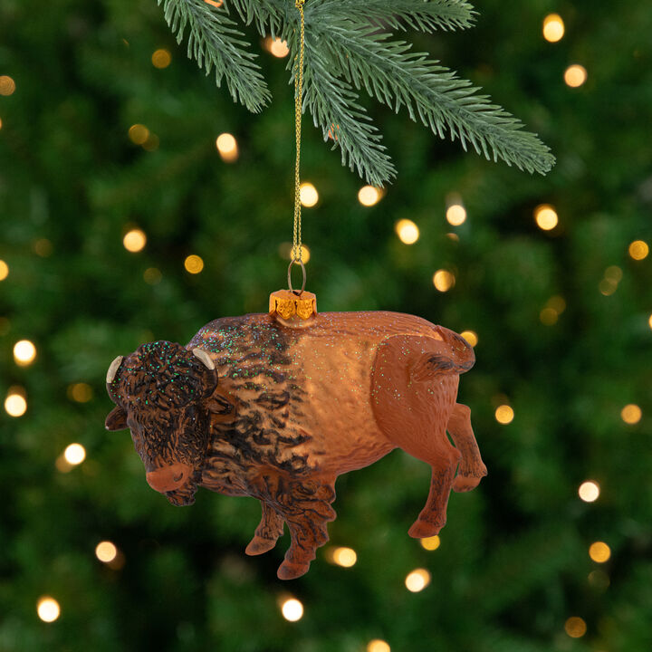 4.25" Glittered Copper Glass Buffalo Christmas Ornament