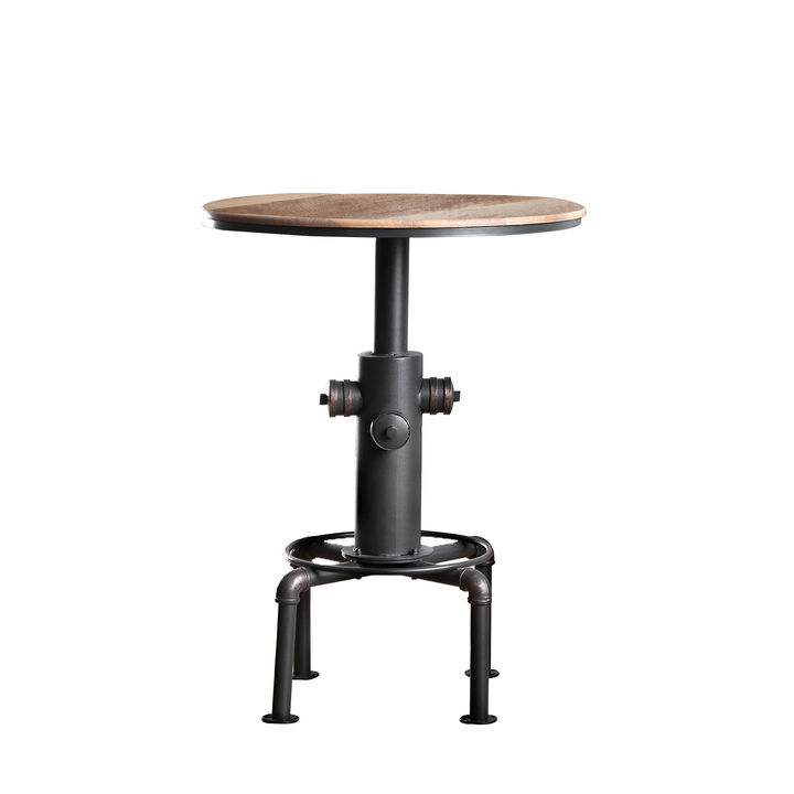 Bar Table with Fire Hydrant Style Metal Base, Black and Brown-Benzara