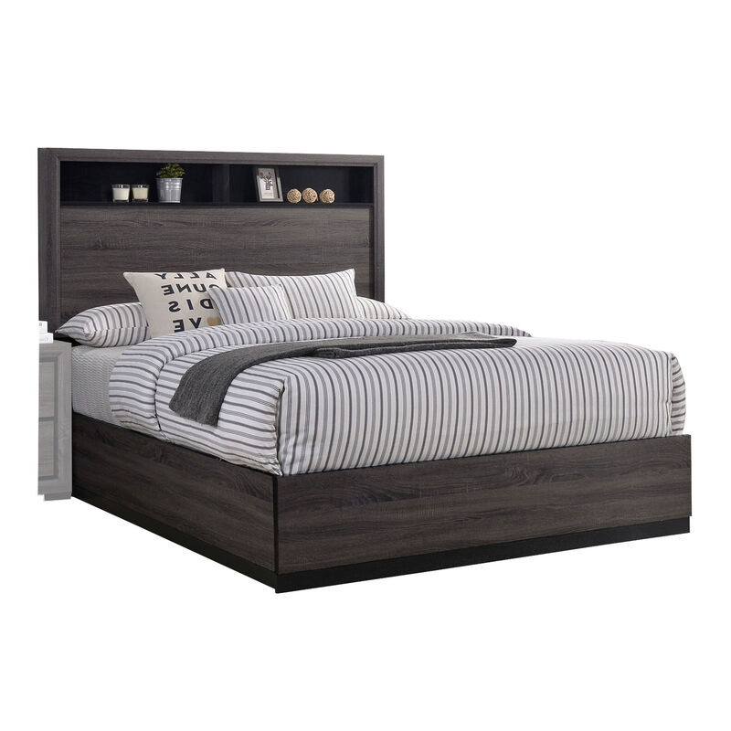 Queen Bedroom Set in Gray & Black Wood &ndash; 2 Piece Set with Nightstand image number 3