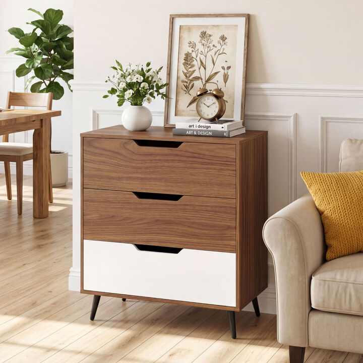Rustic Farmhouse Wooden 3 Drawer Storage Dresser for Bedroom Organizer Chest