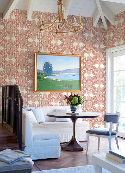 Villa Raspberry Embellished Ogee Wallpaper (Set of 2)