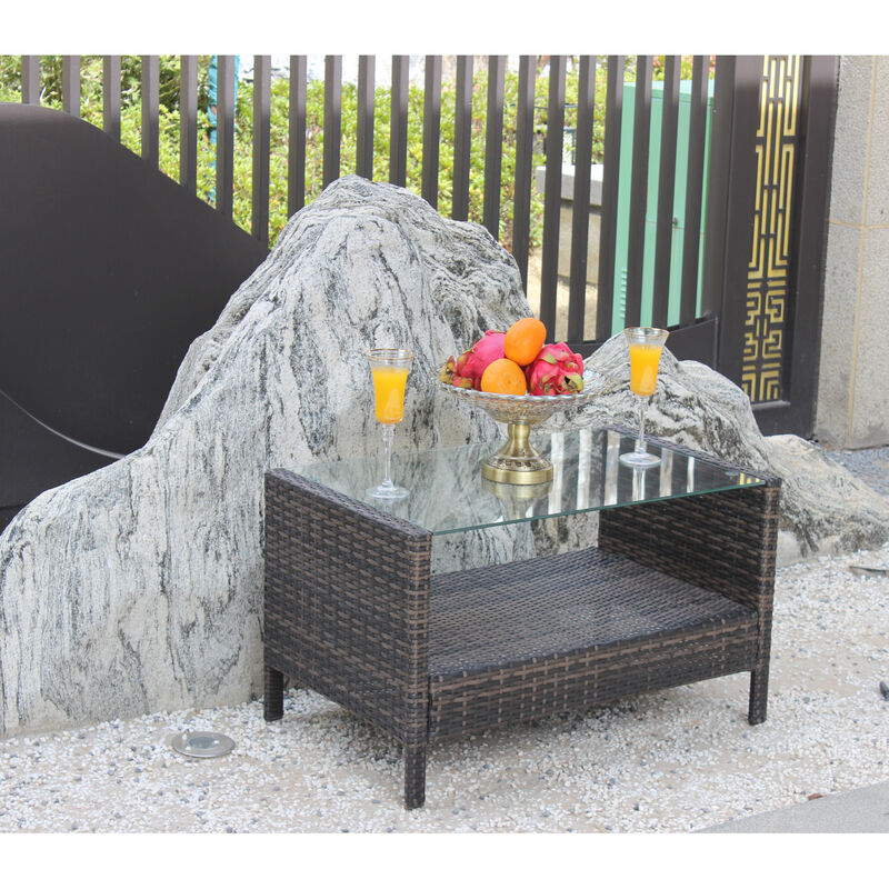 Streamdale Outdoor Patio Furniture Coffee Table With Clear Tempered Glass image number 6