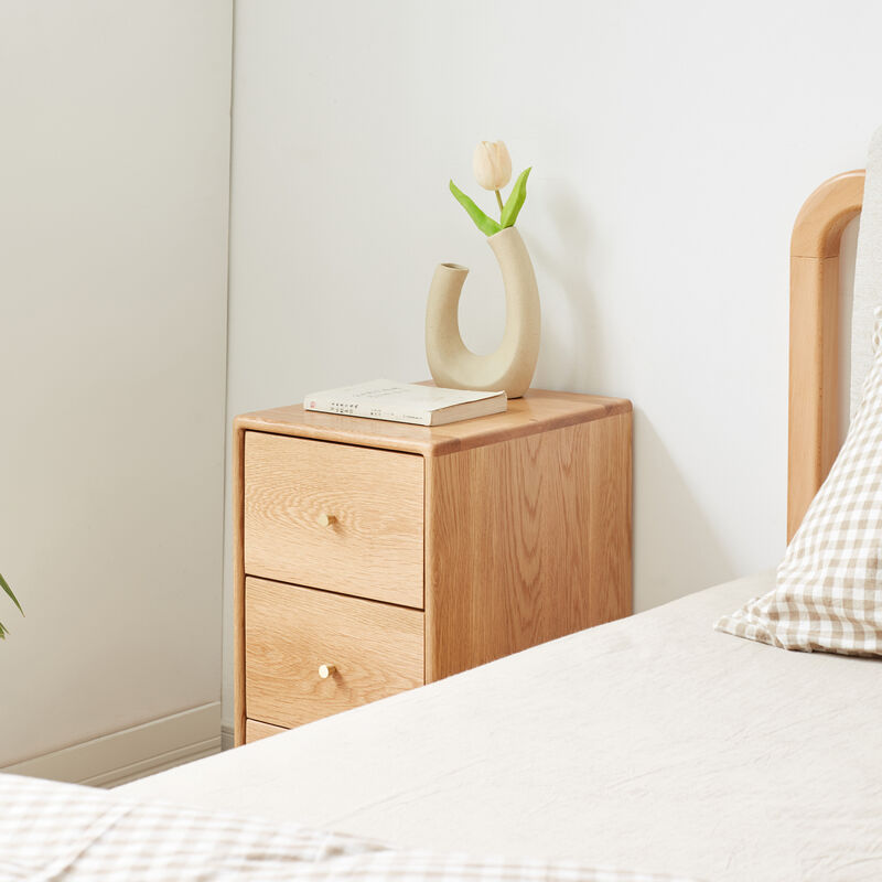 Solid Oak Bedside Table Storage Cabinet for Living Room - Free-Standing Corner Cabinets Storage Table