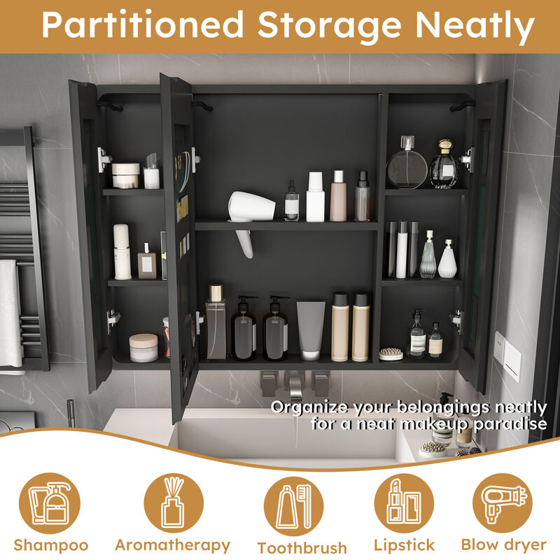 ELEMENT ACE Aluminum Medicine Cabinet Mirror with LED Lighting and Defogging Function - 35x28 Inch Bathroom Storage Solution image number 6