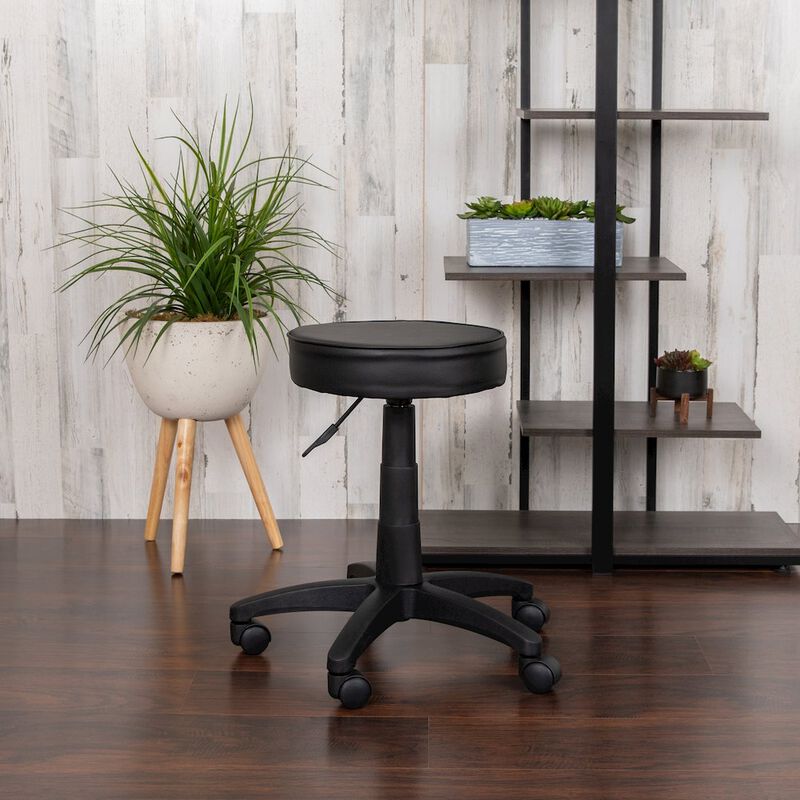 Flash Furniture Black Adjustable Doctors Stool on Wheels with Ergonomic Molded Seat image number 9