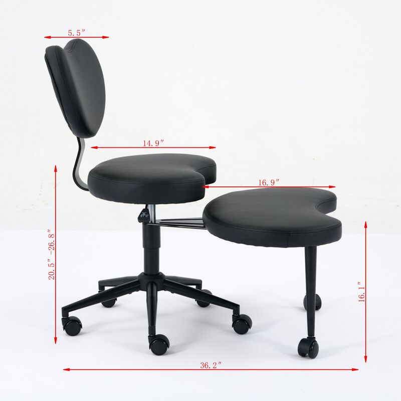 Cross Legged Chair with Wheels, Criss Cross Desk Chair with Lumbar Support and Adjustable Stool image number 3