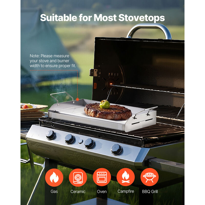 17x13 in Flat Top Griddle Stainless Steel Universal BBQ Grill Pan Cookware