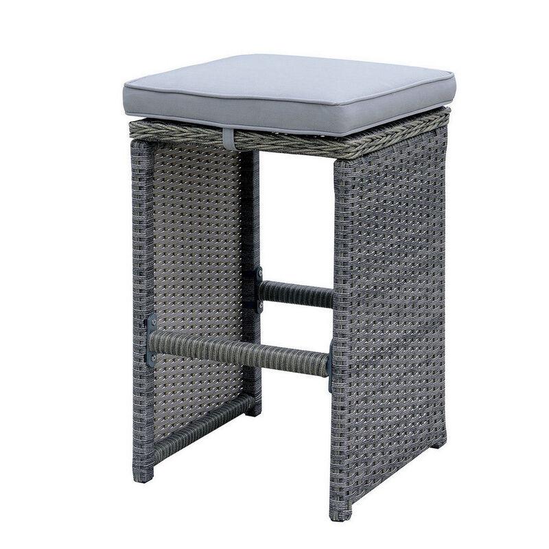Benjara BM181095 Barstool 6 Piece Patio Bar Stool in Aluminum Wicker Frame and Padded Fabric Seat, Gray image number 5