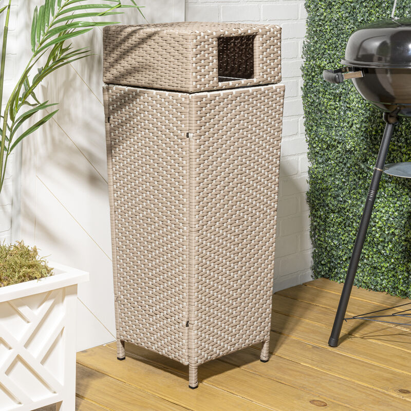 Keaton Modern All-Weather Wicker/Metal Lidded Hideaway Outdoor Trash Can