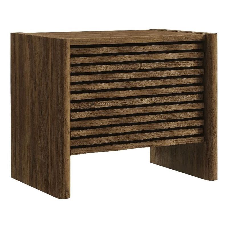 Modway Emric Wave Nightstand in Walnut - Modern Bed Side Table with Wave-Pattern Slatted Drawers for Bedroom or Living Room image number 0