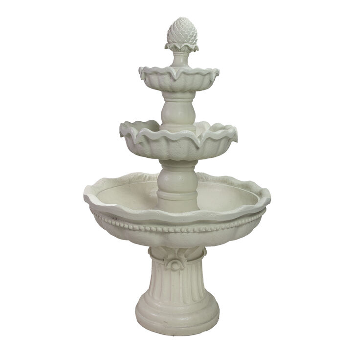 Sunnydaze 51" 3-Tier Large Outdoor Water Fountain, Pineapple Top, Off White