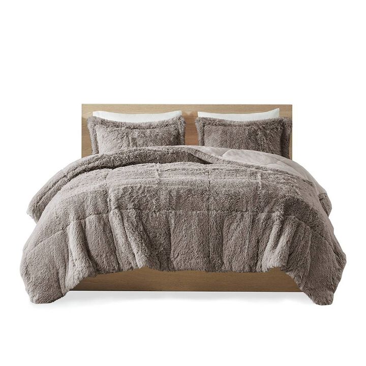 Hivvago King/CAL King Grey Soft Sherpa Faux Fur 3 Piece Comforter Set with Pillow Shams
