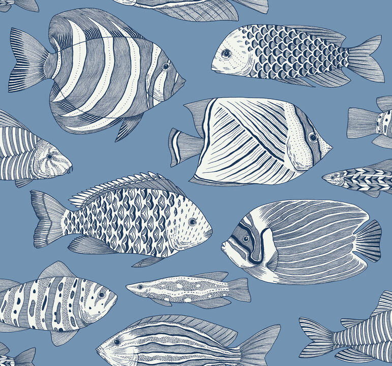 Wailea Sky Blue Tropical School Wallpaper (Set of 2)