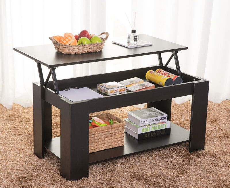 Modern Wood Coffee Table with Lift Tabletop, Black