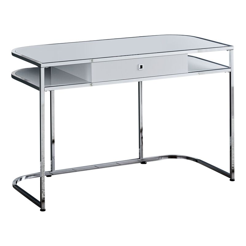 Computer Desk, Home Office, Laptop, Storage Drawers, 48"L, Work, Metal, Laminate, White, Chrome, Contemporary, Modern