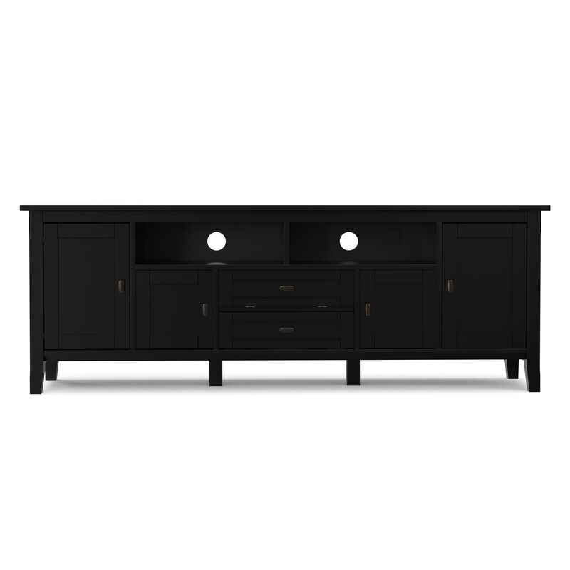 Warm Shaker SOLID WOOD 72 inch Wide Transitional TV Media Stand in Black For TVs up to 80 inches image number 2