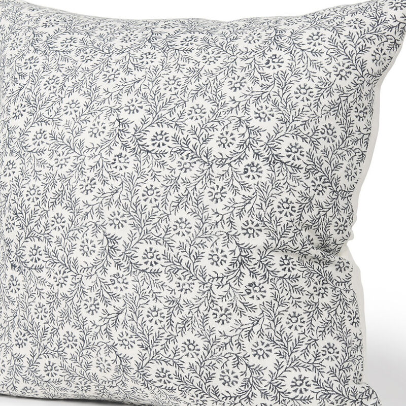 HomeRoots 22" Cream And Indigo Botanical Linen Throw Pillow Cover with Embroidery image number 2