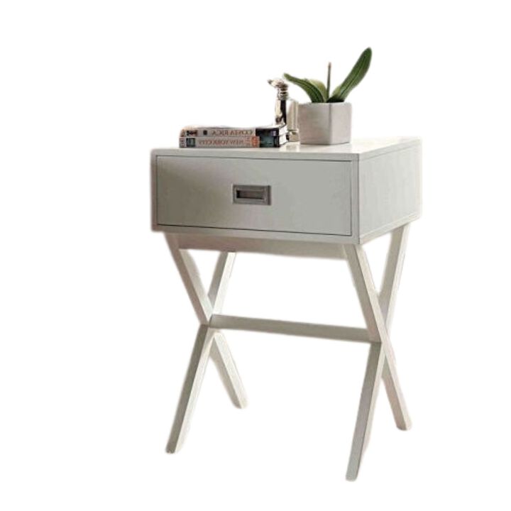 Hivvago White Modern 1-Drawer End Table Nightstand with X-Legs