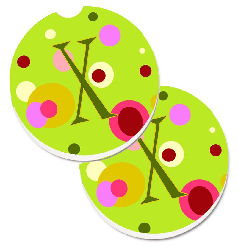 Caroline's Treasures Letter x Monogram - Lime green Set of 2 Cup Holder Car Coasters CJ1010-XCARC, 2.56, Multicolor