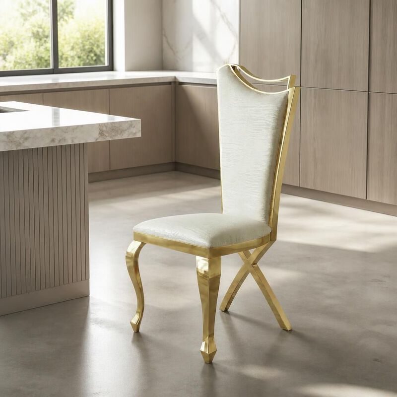 GOODSILO Streamlined High Back Upholstered Modern Dining Chair Set of 2 With Gold Stainless Steel Frame for Dining Room image number 2