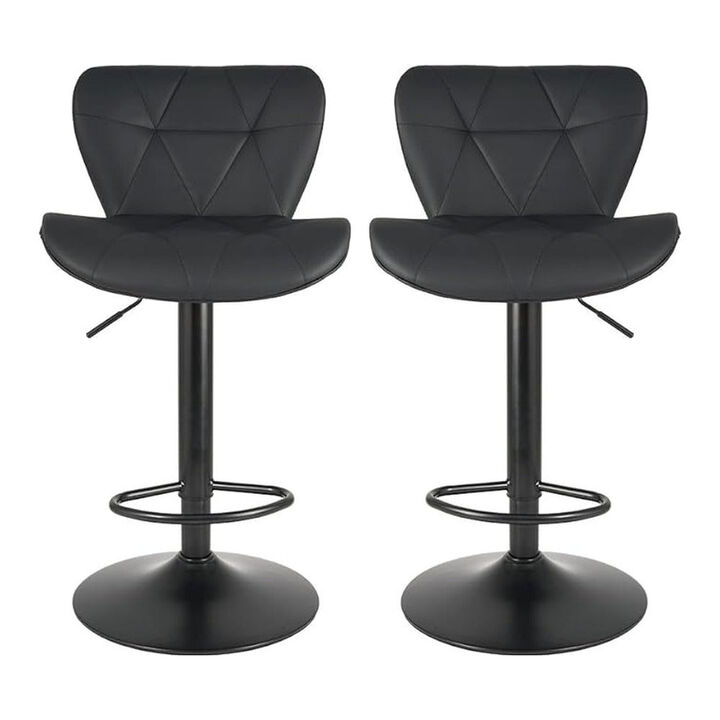 Faux Leather Swivel Bar Stools Set of 2, Adjustable Counter Height Kitchen Chairs, Iron Frame High Backrest 360&deg; Barstools for Kitchen Counter, Outdoor